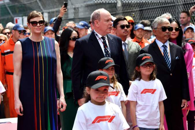La princesse Charlène de Monaco et le prince Albert II de Monaco, le roi de Malaisie, Abdullah Shah lors de la remise de prix du 80ème Grand Prix de Monaco de Formule 1.