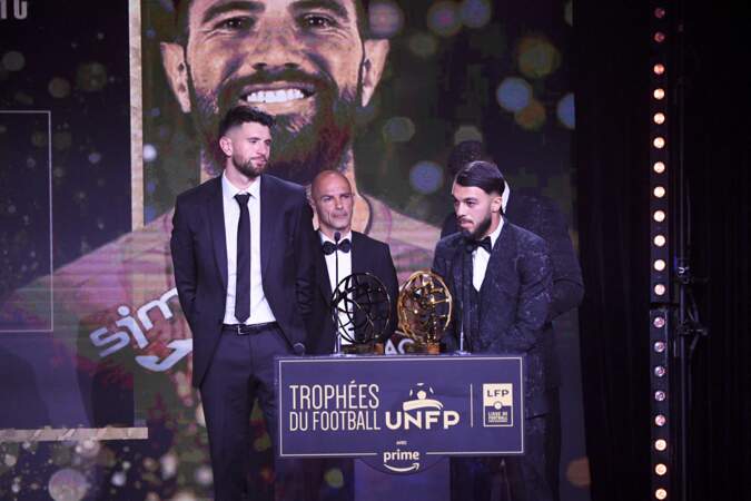 31ème cérémonie des Trophées UNFP : Benjamin Nivet, Arthur Desmas (trophée du Meilleur gardien de Ligue 2), Georges Mikautadze.