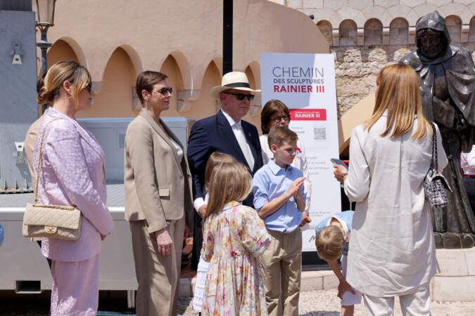 Camille Gottlieb, la princesse Charlene, le prince Albert II de Monaco, La princesse Stéphanie de Monaco aux commémorations pour le centenaire du prince Rainier III à Monaco, le 31 mai 2023.