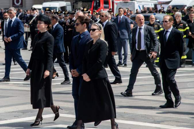 Obsèques de Silvio Berlusconi : Marta Frascina, Eleonora Berlusconi, Luigi Berlusconi et Marina Berlusconi.