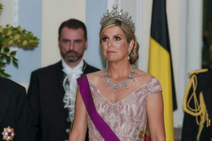 La famille royale des Pays-Bas en visite en Belgique - La reine Maxima des Pays-Bas lors du banquet d'état au château Laken à Bruxelles