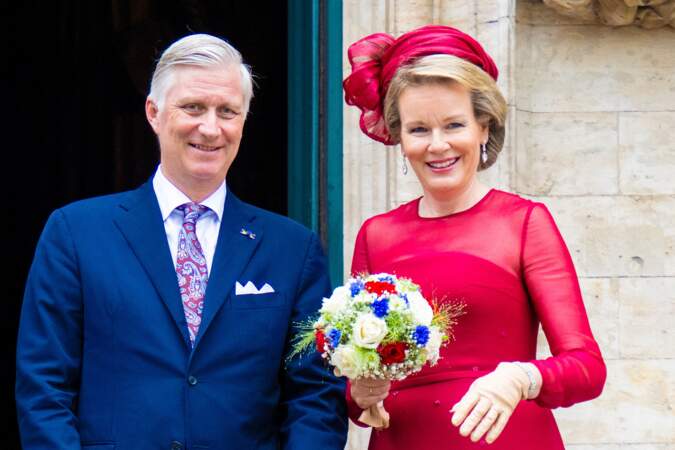 La famille royale des Pays-Bas en visite en Belgique - Le roi Philippe de Belgique et la reine Mathilde durant la visite du Parlement Fédéral