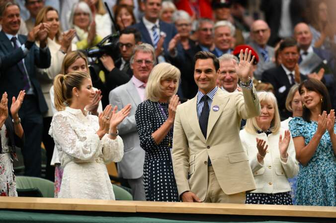 Tournoi de Wimbledon 2023 à Londres : Roger Federer et son épouse.