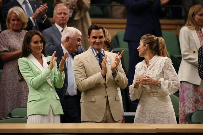 Kate Middleton, Roger Federer et sa femme Mirka dans les tribunes lors du tournoi de Wimbledon 2023.