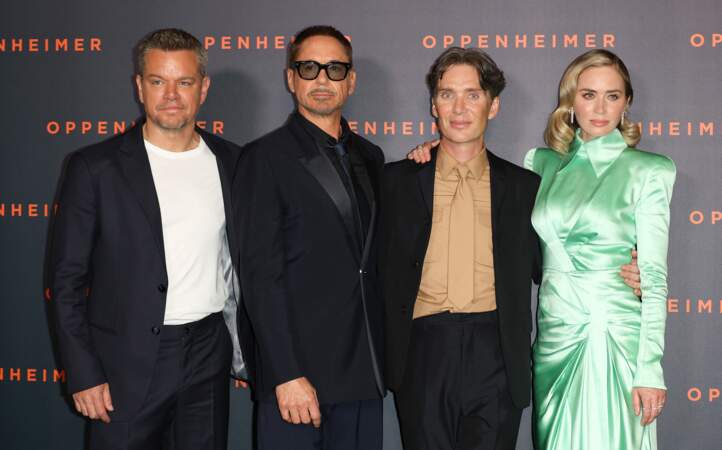 Avant-première du film Oppenheimer à Paris : Matt Damon, Robert Downey Jr., Cillian Murphy et Emily Blunt, tous au casting du projet.