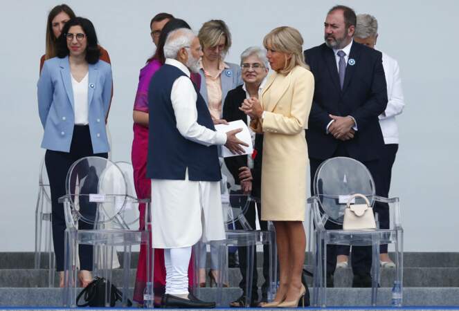 Brigitte Macron et le premier ministre indien Narendra Modi.