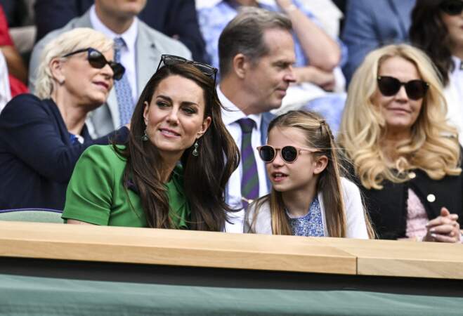 Finale hommes de Wimbledon opposant Novak Djokovic à Carlos Alcaraz le 16 juillet 2023 : Catherine Princesse de Galles et Princesse Charlotte.