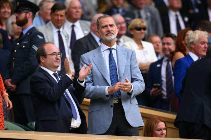 Finale hommes de Wimbledon opposant Novak Djokovic à Carlos Alcaraz le 16 juillet 2023 : le roi Felipe VI d'Espagne.