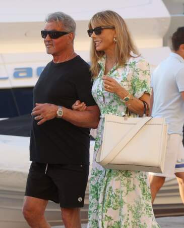 Sylvester Stallone et sa femme Jennifer Flavin à Saint-Tropez le 15 juillet 2023.