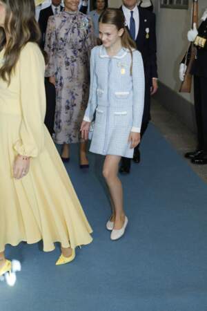 La princesse Estelle de Suède arrive pour l'office d'action de grâce, Te Deum, dans l'église du Palais Royal à Stockholm.