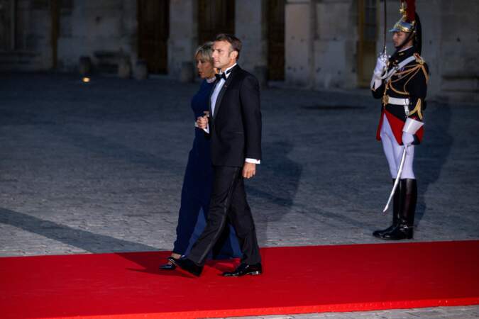 Banquet d'État au château de Versailles : arrivée du président français Emmanuel Macron et Brigitte Macron.