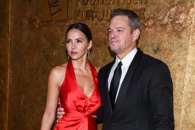 Matt Damon et sa femme Luciana Barroso à la soirée des "Albies Awards 2023" organisée par la "Clooney Foundation for Justice" à New York, ce 28 septembre 2023.