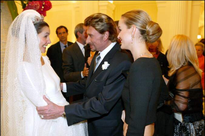Johnny Hallyday et Laeticia Hallyday au mariage de Clotilde Coureau avec le prince Emmanuel-Philibert de Savoie.