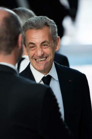 Nicolas Sarkozy lors de la cérémonie d'hommage à Jean-Pierre Elkabbach au siège de France Télévisions à Paris