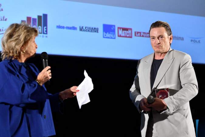 Cérémonie de clôture de la 5ème édition du festival Cinéroman à Nice : Danièle Thompson et Benoit Magimel (prix coup de cœur).