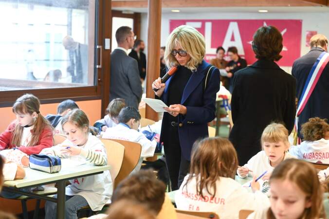 Brigitte Macron lors de la 20ème édition de la dictée d'ELA à l'école Mercier
