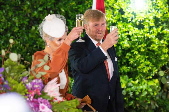Le roi Willem-Alexander et la reine Maxima des Pays-Bas lors d'une réception à Pretoria, à l'occasion de leur visite officielle de 3 jours en Afrique du Sud.
