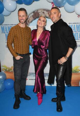 Soirée de gala pour la première de la comédie musicale "Mamma Mia ! Le Musical" : Christian Millette, Katrina Patchett et Maxime Dereymez.