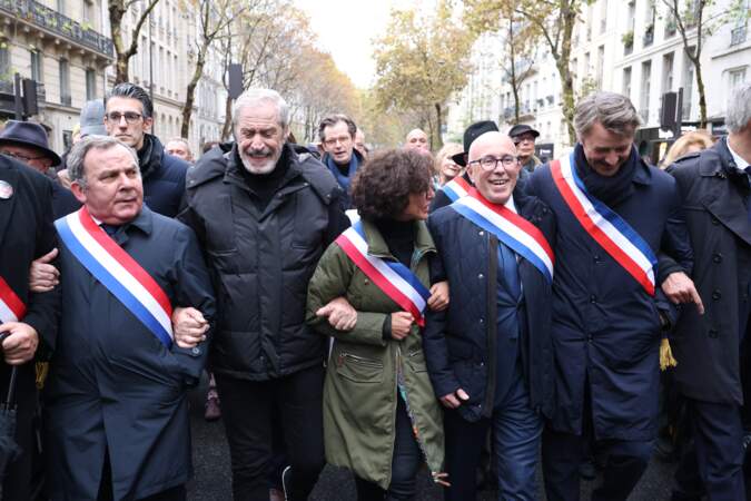 Marche pour la République et contre l'antisémitisme à Paris : Francis Szpiner, Jean-Claude Darmon, Rachida Dati, Eric Ciotti, Francois Baroin.