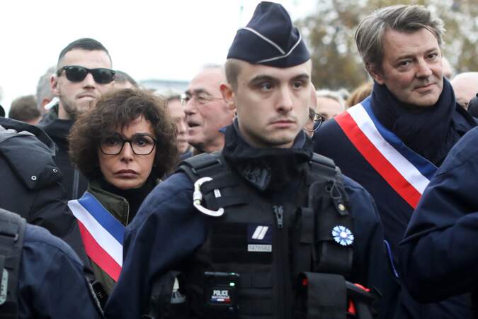 Marche pour la République et contre l'antisémitisme à Paris : Rachida Dati et Francois Baroin.