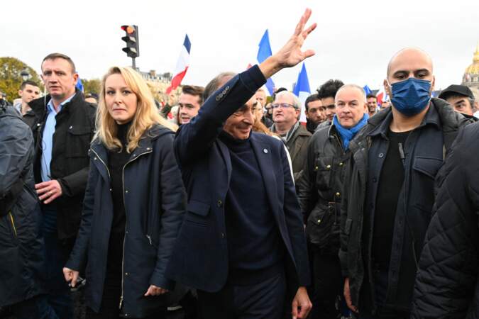 Marche pour la "République et contre l’antisémitisme" à Paris : Marion Maréchal du parti d'extrême droite français Reconquête ! et Eric Zemmour, chef du parti d'extrême droite Reconquête ! 