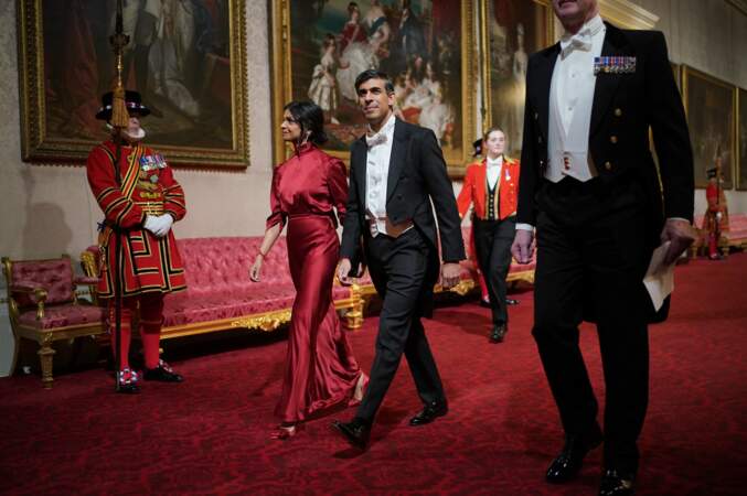 Banquet d'État à Buckingham : le Premier ministre du Royaume-Uni Rishi Sunak et sa femme Akshata Murty.