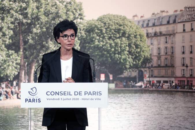 Rachida Dati lors d'une réunion du conseil qui élira officiellement la maire de Paris, Anne Hidalgo, à l'hôtel de ville de Paris, en 2020.