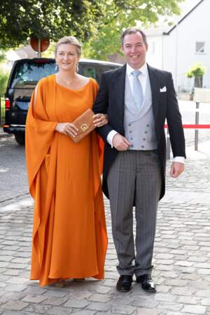 Le Grand-Duc héritier Guillaume de Luxembourg et la Grande-Duchesse héritière Stéphanie de Luxembourg assistent au mariage de l'Archiduc Alexandre de Habsbourg-Lorraine et de la Comtesse Natacha Roumiantzoff-Pachkevitch à l'église Saint-Pierre de Beloeil, le 29 septembre 2023.