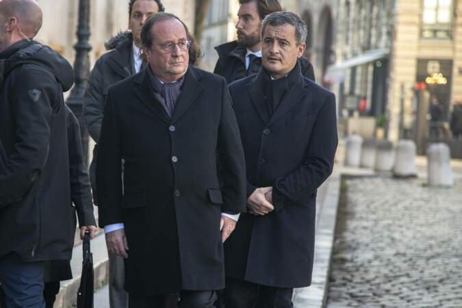 François Hollande et Gérald Darmanin  aux obsèques de Gérard Collomb