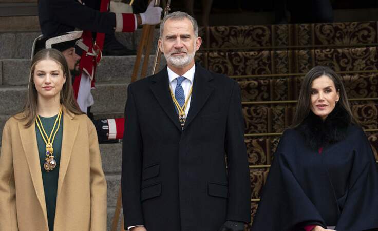 Ouverture de la nouvelle législature parlementaire à Madrid : le roi Felipe VI, la reine Letizia d’Espagne et la princesse Leonor.