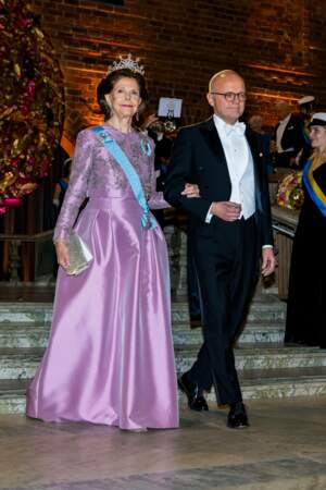 Dîner des prix Nobel à Stockholm : la reine Silvia de Suède.