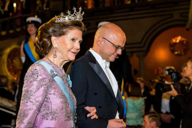 Dîner des prix Nobel à Stockholm : la reine Silvia de Suède.