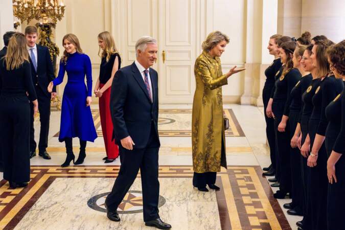 La reine Mathilde de Belgique et le roi Philippe à la réception de Noël.