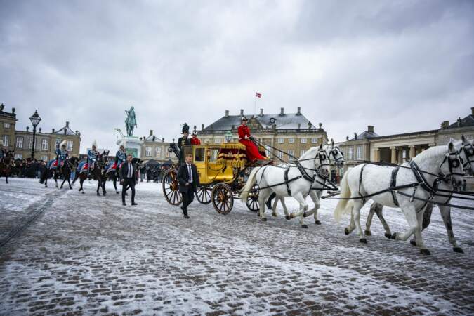 Le cortège royal de la reine Margrethe II lors de la réception du Nouvel An au palais de Copenhague