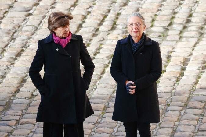 Hommage à Jacques Delors aux invalides : Catherine Colonna et Elisabeth Borne 