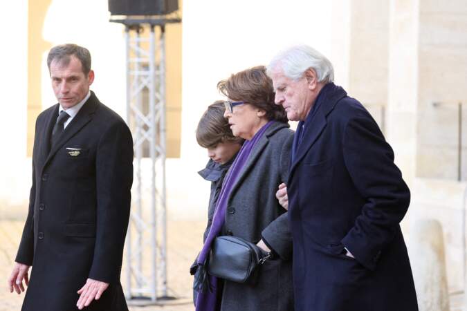 Martine Aubry, son mari Jean-Louis Brochen et Augustin le petit-fils de Martine Aubry lors de l'hommage national à M. Jacques Delors