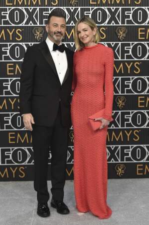 75e cérémonie des Emmy Awards, le 15 janvier 2024 au au Peacock Theater de Los Angeles : Jimmy Kimmel et Molly McNearney 
