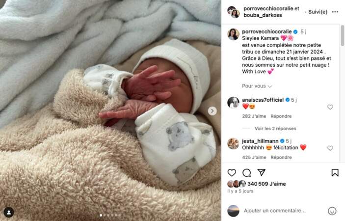 Coralie Porovecchio et Boubacar Kamara sont parents pour la troisième fois