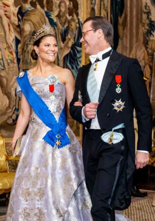 Dîner d'état en l'honneur du président Emmanuel Macron et de Brigitte Macron au Palais royal de Stockholm : la princesse Victoria de Suède et le prince Daniel.