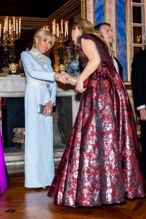 Dîner d'état en l'honneur du président Emmanuel Macron et de Brigitte Macron au Palais royal de Stockholm : Brigitte Macron, la vice-Première ministre de la Suède Ebba Busch.
