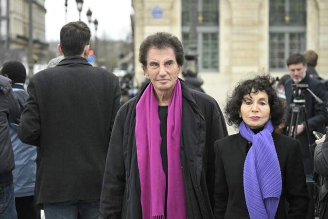 Hommage national à Robert Badinter au ministère de la Justice, Place Vendôme le 14 février 2024 : Jack Lang et son épouse Monique