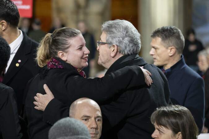 Mathilde Panot et Jean-Luc Mélenchon lors de la cérémonie d'État pour l'intronisation de Missak Manouchian et de sa femme Mélinee au Panthéon à Paris le 21 février 2024.