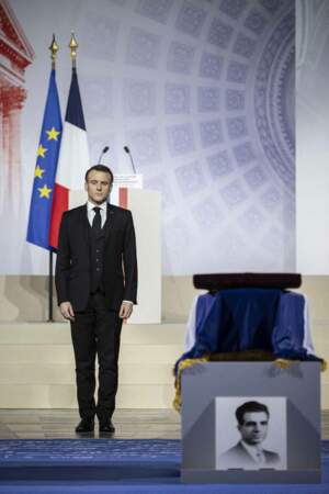 Le président français Emmanuel Macron au Panthéon à Paris.