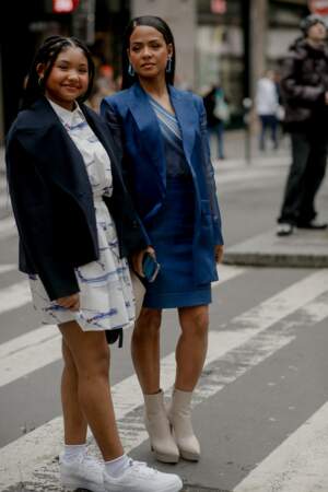 Christina Milian et sa fille Violet Madison assistent au défilé Akris lors de la Fashion Week de Paris, le 3 mars 2024.