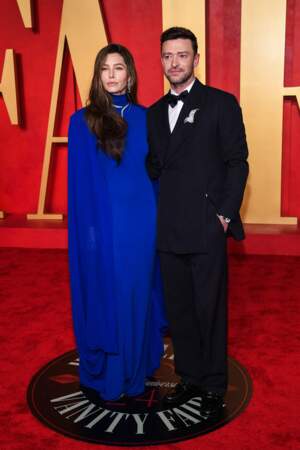 Jessica Biel et Justin Timberlake sur le tapis rouge de la soirée des Oscars 2024 de Vanity Fair.