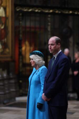La reine Camilla et le prince de Galles à l'Abbaye de Westminster à Londres.