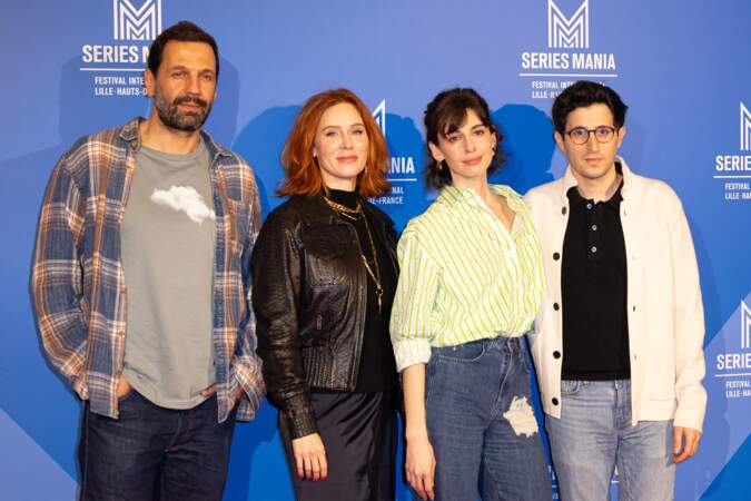 Festival Séries Mania, le 16 mars 2024 : les membres du casting de HPI Mehdi Nebbou, Audrey Fleurot, Berangere McNeese et Jeremy Lewin.