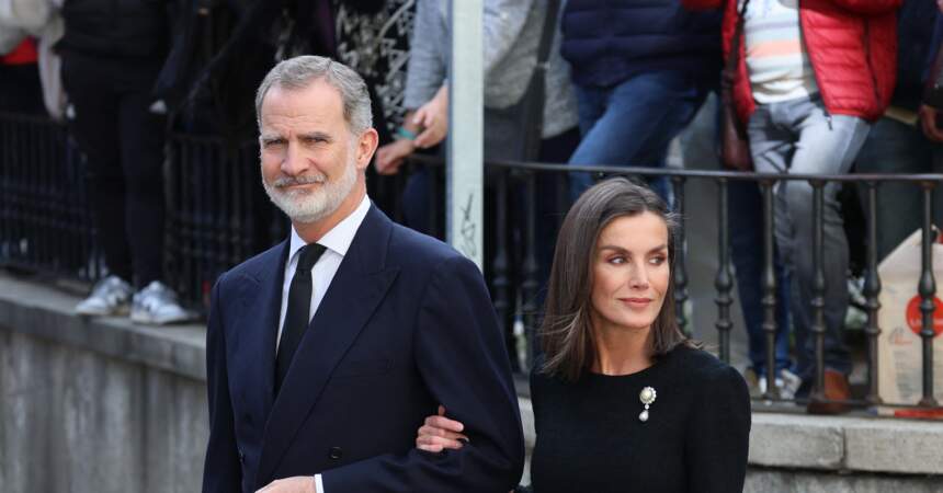 Le roi Felipe VI et la reine Letizia d’Espagne aux obsèques de Fernando Gómez-Acebo, le cousin du roi, ce lundi 8 avril 2024 à Madrid