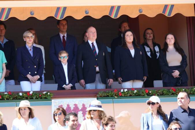 Charlene, Princess de Monaco, Prince Jacques de Monaco, Prince Albert II de Monaco et Melanie-Antoinette de Massy à l'événement Rolex Monte-Carlo Masters en 2024.