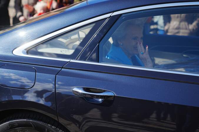 La princesse Benedikte arrive au château de Fredensborg pour la célébration du 84ᵉ anniversaire de la reine Margrethe II.